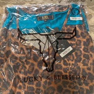 Leopard and teal cotton tank